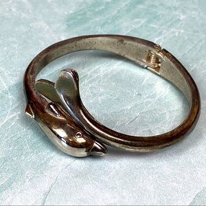 Sterling silver dolphin hinged bangle bracelet